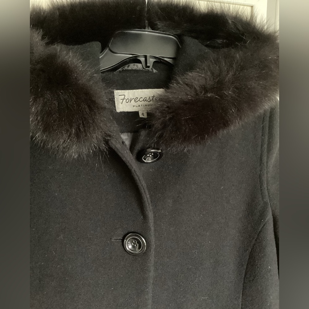 FORECASTER PLATINUM A-Line coat Sz 4 lambswool fox fur trim walker coat EUC - Picture 2 of 7